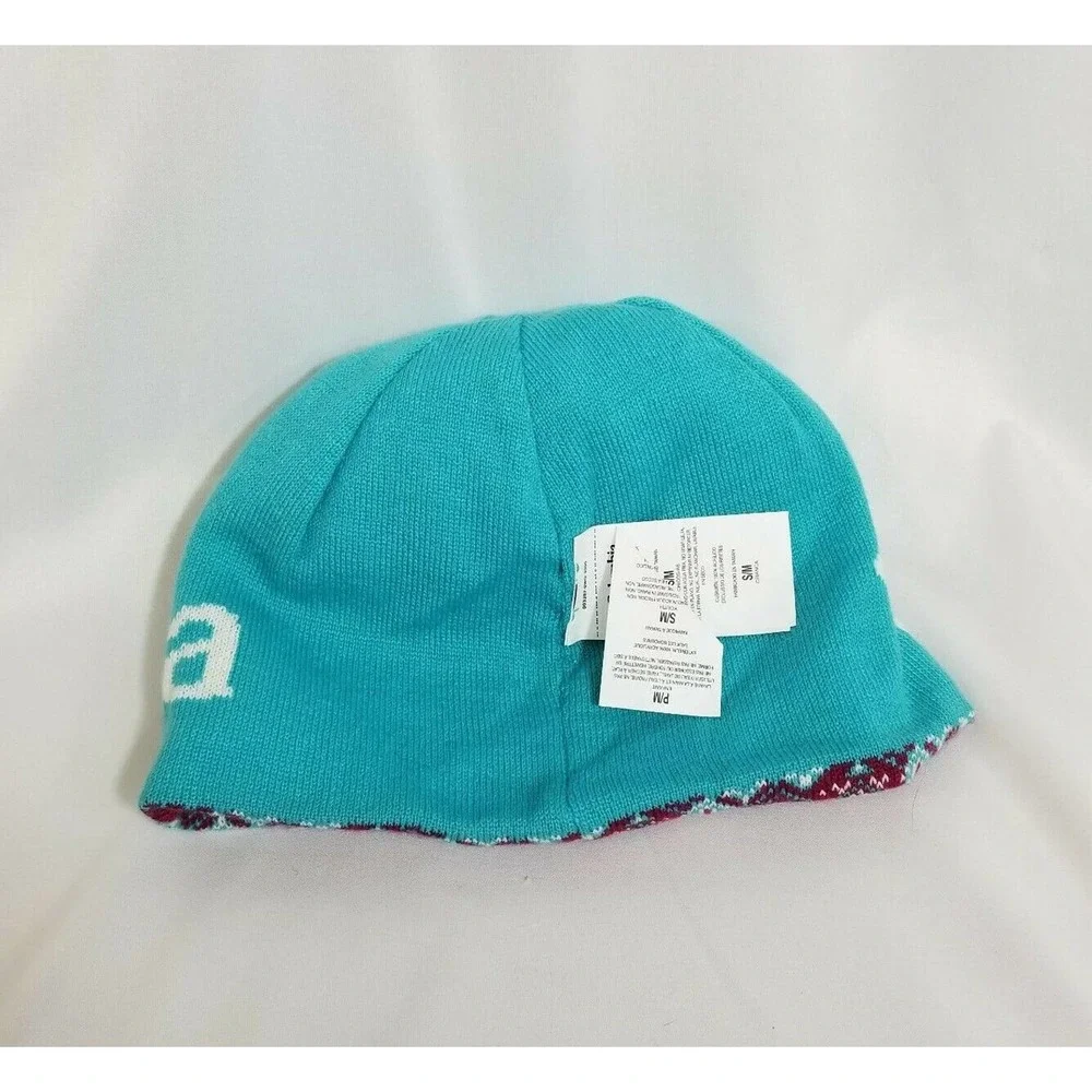 Columbia Sportswear Burgundy Teal Fair Isle/ Solid Reversible Winter Hat Sz S/M